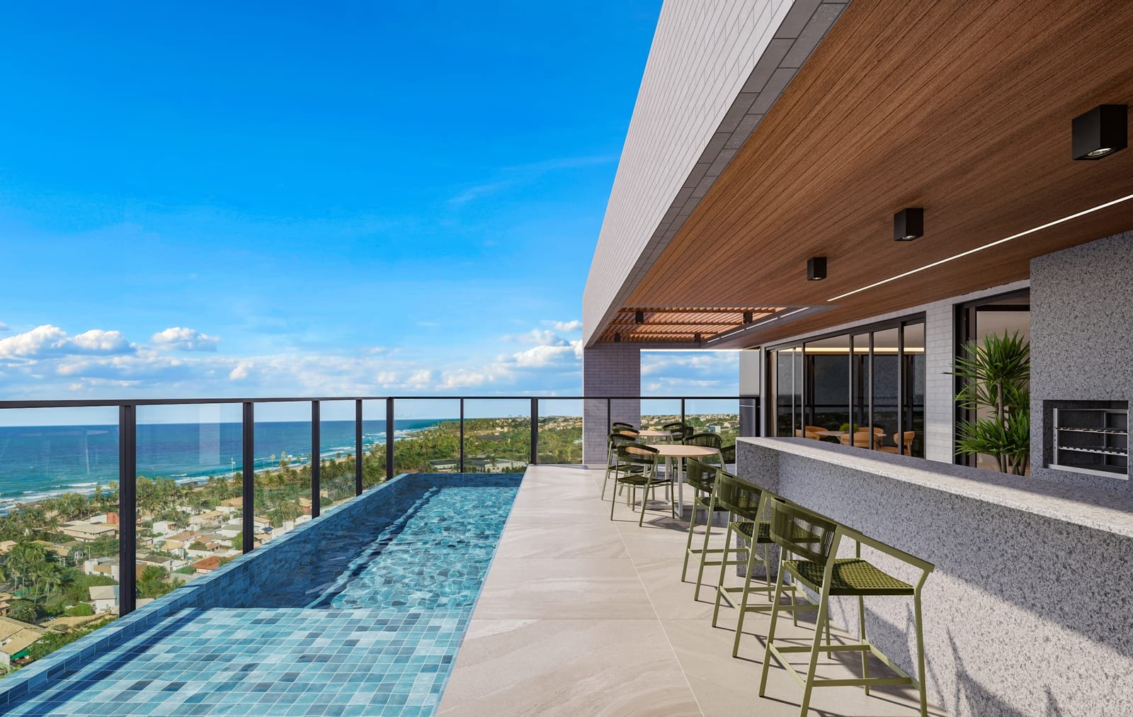 Ilha de Maui — Piscina na cobertura, com vista aberta para o mar e o deck em madeira.